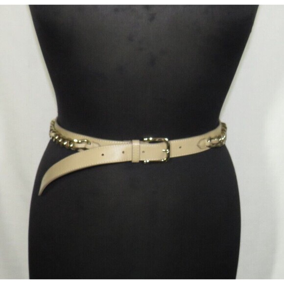 Women\'s Tan Faux Leather Gold Chain Detail Belt 34-38 Inch Waist Size XL main image 5